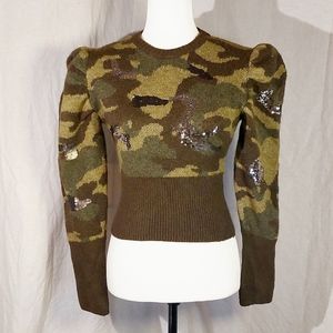 Zara khaki camo sequined sweater, size S, NWT